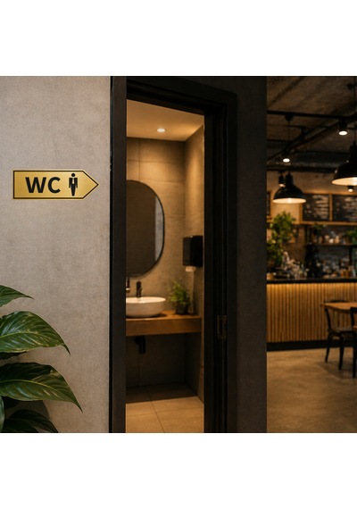 Wc Yön Tabelası Metal Levha 20x10 Cm Gold Renk Tuvalet Yönlendirme Levhası Sağ Ok Bay