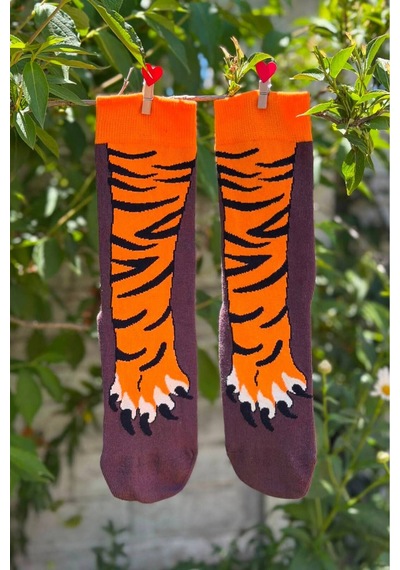 Lousocks Unisex Kaplan Pençe Desenli Soket Çorap Kahverengi