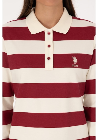 U.S. Polo Assn. Kadın Koyu Frambuaz Çizgili Polo Yaka Sweatshirt 50314207-VR104
