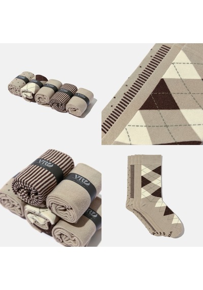 Erkek Bambu Bej Desenli Dikişsiz Premium 5 Çift Soket Çorap