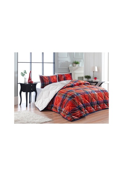 Merinos Comforter Çift Kişilik Yorgan Set Volante Indigo Kırmızı Bordo