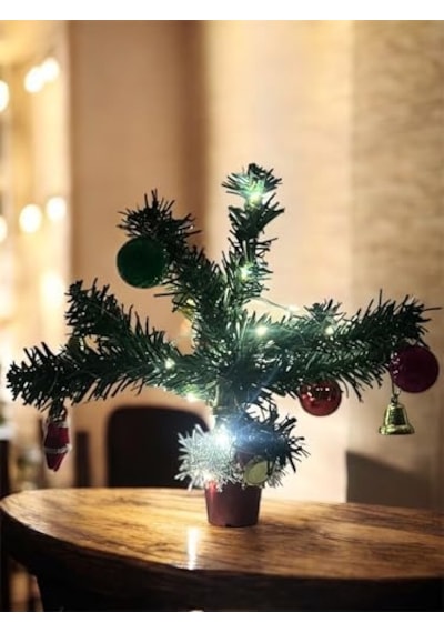 Mini Yılbaşı Ağacı, Led Işıklı, Kırmızı Saksılı, Yeşil Ve Kırmızı, 25 Cm, Plastik Yapay Çam, Noel Baba Süslemeli, Masa Üstü Dekoratif 50 x 22