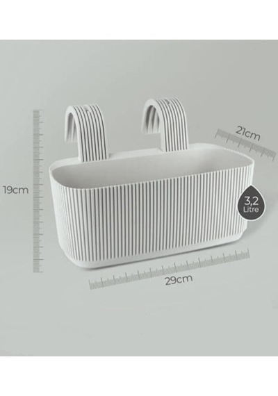 Omnipazar Krs-249 Dekoratif Plastik Pera Askılı Balkon Saksı 3.2 Litre Gri