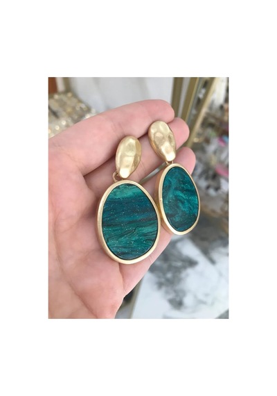 Simli Tasarım Gold Detaylı Küpe Altın - Model 698