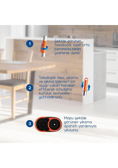 Focus Black Otomatik Temizlik Seti, Pedalsız Döner Sıkmalı 360 Başlıklı Mikrofiber Paspas 3 Paketi
