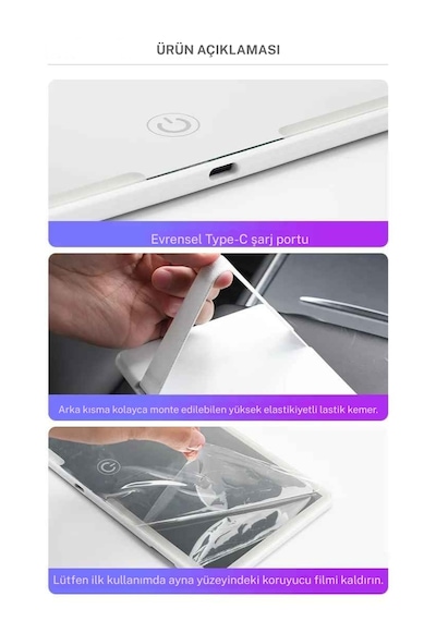 Techtic Araç İçi Led Işıklı Makyaj Aynası Dokunmatik Şarjlı 3 Modlu Hd Güneşlik Aynası 23,5-12,7 Cm Beyaz