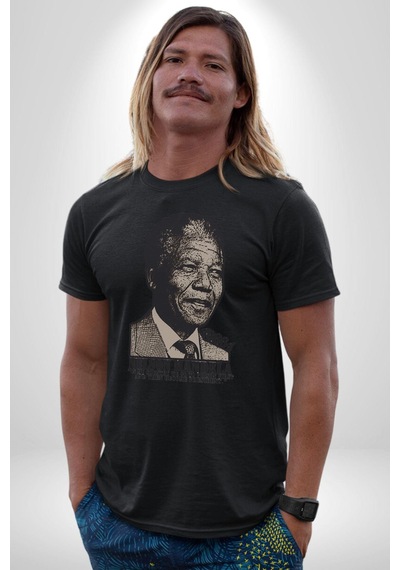 Nelson Mandela Unisex Unisex Siyah Organik Baskılı T-shirt Penye Yüksek Kalite Siyah