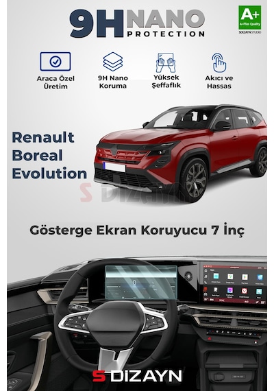S-dizayn Renault Boreal 9h Nano Gösterge Ekran Koruyucu Parlak 2025 Üzeri A+ Kalite