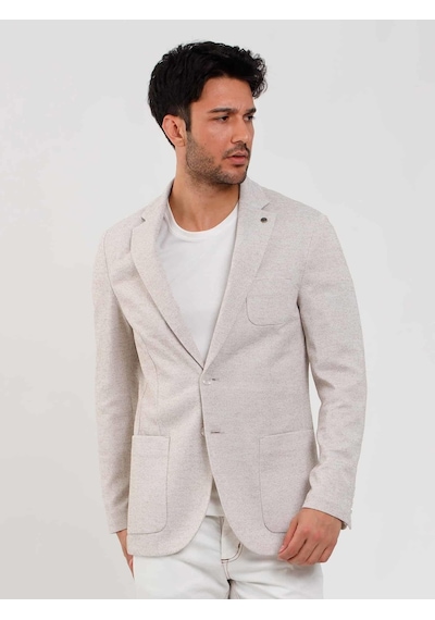 Dufy Bej Erkek Slim Fit Armürlü Mono Yaka Ceket - 104435-bej Bej