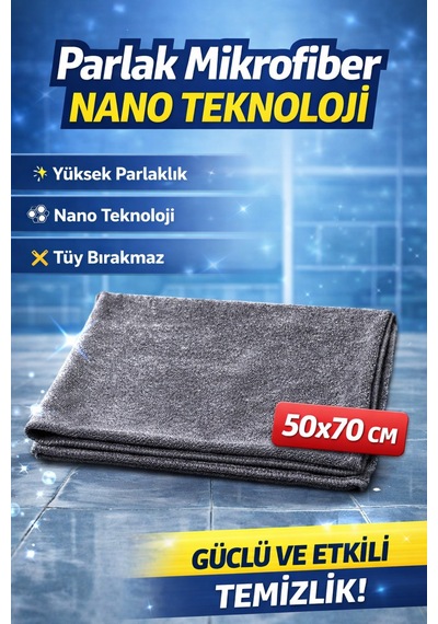 Parlak Mikrofiber Nano Teknoloji Temizlik Bezi 50x70 Gri