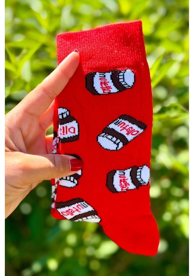 Lousocks Unisex Kırmızı Nutella Tasarım Soket Çorap