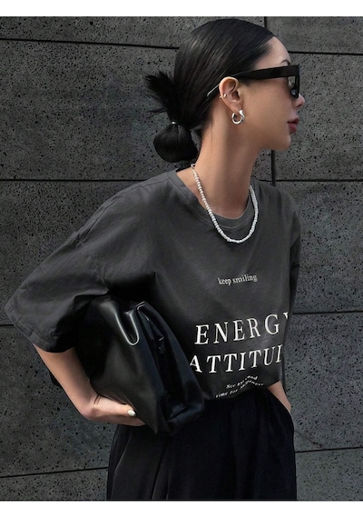 Flood Of Style Kadın Füme Energy Baskılı Oversize Gri