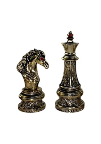Gifthome Premium Battal Boy Metal İşlemeli Klasik Satranç Takımı Ve El Yapımı Düz Masif Ahşap Satranç Tahtası