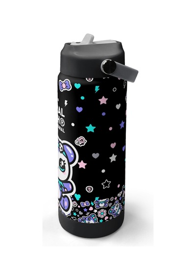 Coral High Siyah Ayıcık Desenli Katlanır Ağızlıklı Çelik Termos 650 Ml 38324 Siyah