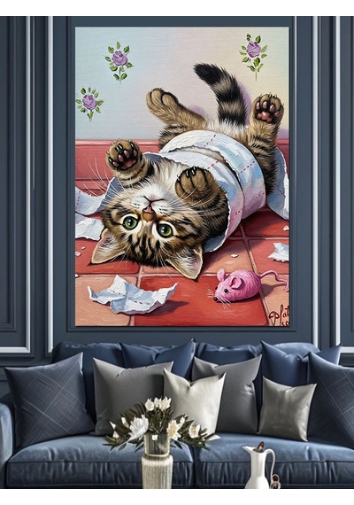 Ahşap Tablo Havluya Sarılı Komik Kedi