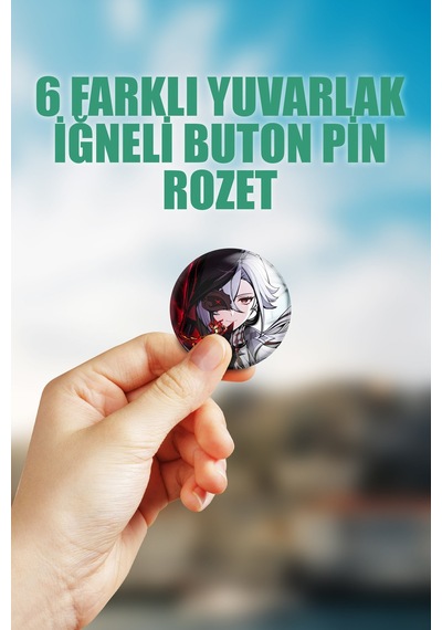 Arlecchino Genshin İmpact Çanta Süsü Rozet İğneli Buton Rozet Seti 6 Adet Çok Renkli