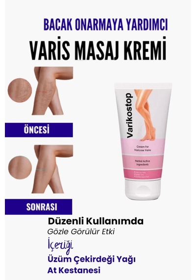 Var.is Bölgesi Için Bacak Onarmaya Yardımcı Ve Besleyici Varikostop Masaj Kremi 200 Ml