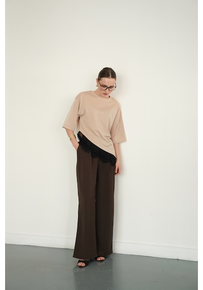 Verymoda D 2985 Dantel Detaylı Çizgili T Shırt D2985 Taş