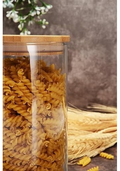 Paşabahçe 43463 Bamboo Ahşap Kapaklı Cam Kavanoz, Şeffaf, 1.48 Litre Çok Renkli
