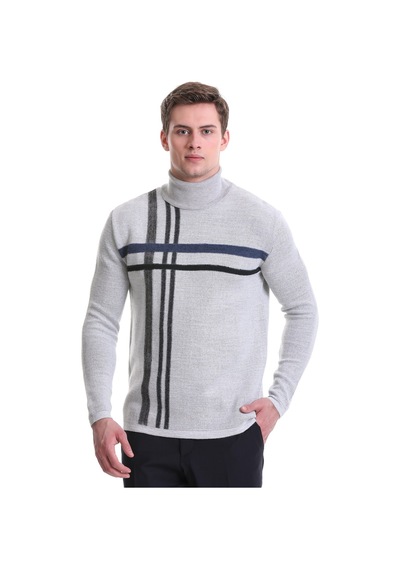 Hatemoğlu Gri Comfort Fit Desenli Balıkçı Yaka Yünlü Triko Kazak 34232022a Gri