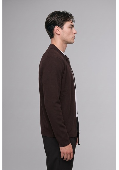 Defacto Standart Fit Polo Yaka Basic Fermuarlı Triko Hırka D3592ax26aubn339 Kahve-bn339
