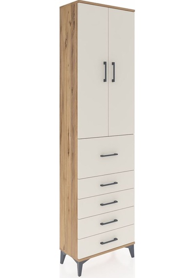 Arges Dolap 2 Raflı 5 Çekmeceli 2 Kapaklı 60x30x221 Çam-aytaşı Çam