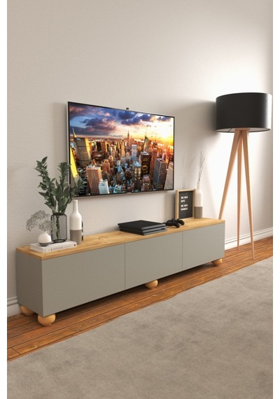 B3 Concept Nort Serisi Koyu Gri & Safir Meşe 3 Kapaklı Tv Ünitesi