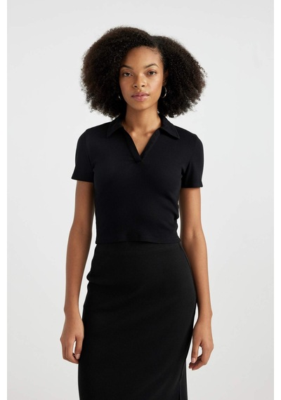 Defacto Fitted Polo Yaka Fitilli Kaşkorse Kısa Kollu Tişört A0379AX24SMBK81 Siyah Defacto Fitted Polo Yaka Fitilli Kaşkorse Kısa Kollu Tişört A0379AX24SMBK81 Siyah