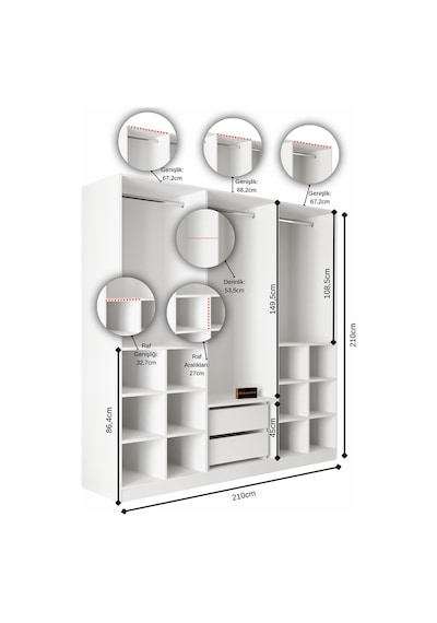 Aeka Ae-2191 Hisar Aynalı 6 Kapaklı Çok Bölmeli Askılı Ve Raflı Geniş Hacimli Gardırop 210x210 Cm Beyaz Aeka Ae-2191 Hisar Aynalı 6 Kapaklı Çok Bölmeli Askılı Ve Raflı Geniş Hacimli Gardırop 210x210 Cm Beyaz