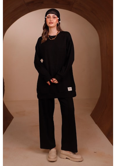Balenbi Kadın Oysh Modal Kumaş Oversize 80 Cm Tunik Bol Paça Pantolon Tesettür Takım 1228 Siyah Balenbi Kadın Oysh Modal Kumaş Oversize 80 Cm Tunik Bol Paça Pantolon Tesettür Takım 1228 Siyah