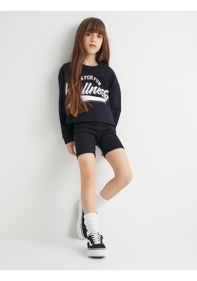 Koton Sweatshirt Ve Şort Seti İkili Pamuklu Siyah 4skg10180ak Siyah