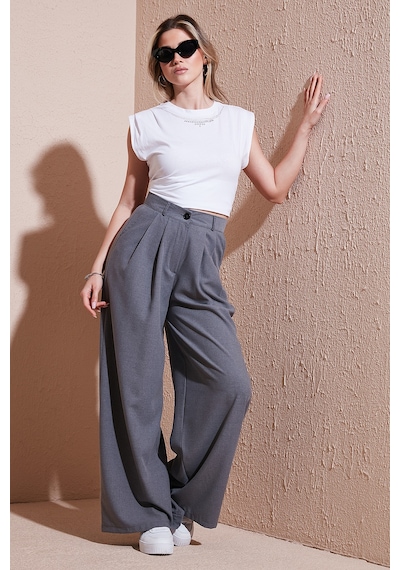 Lela Wide Leg Yüksek Bel Geniş Paça Palazzo Bayan Pantolon 5866290 Gri