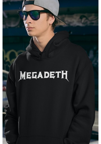 Sevbano Megadeth Müzik Grubu Baskılı Unisex Oversize Rock Metal Hoodie Siyah