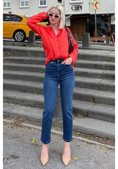 Madmext Koyu Mavi Slim Fit Kadın Mom Jean Mg1738-koyu Mavi Koyu Mavi