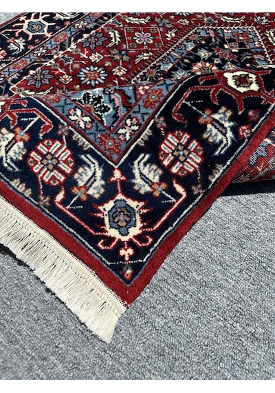 El Dokuma İran Halısı 80x125 Kırmızı Lacivert Yün Sine Halısı Kırmızı
