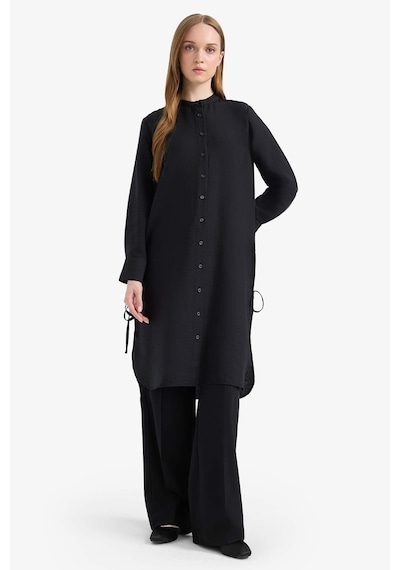DeFacto Regular Fit Basic Düz Yanları Bağcıklı Uzun Kollu Tesettür Gömlek Tunik F2182AX25SMBK81
