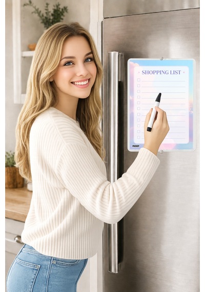 Alışveriş Listesi - A5 - Mıknatıslı - Pvc - Buzdolabı Notluk & Masaüstü - Yaz Sil - Planlayıcı - 4256 Çok Renkli