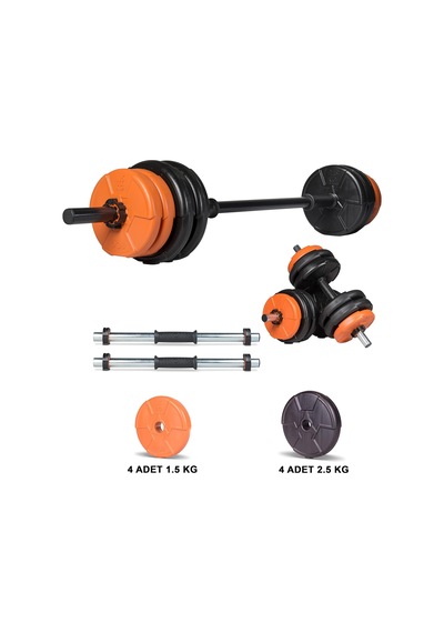 Spor 18 Kg Turuncu Siyah Halter Seti Ve Dambıl Seti