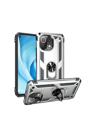 Xiaomi Mi 11 Lite Uyumlu Kılıf Sofya Yüzüklü Silikon Kapak - Gümüş