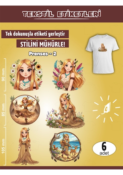 Ütü İle Yapışan Kıyafet Etiketi Prenses -2 6lı Set Karışık