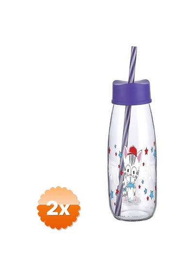 2 Adet Hayvan Figürlü Pipetli Su Ve Süt Şişesi Cam 500 Ml