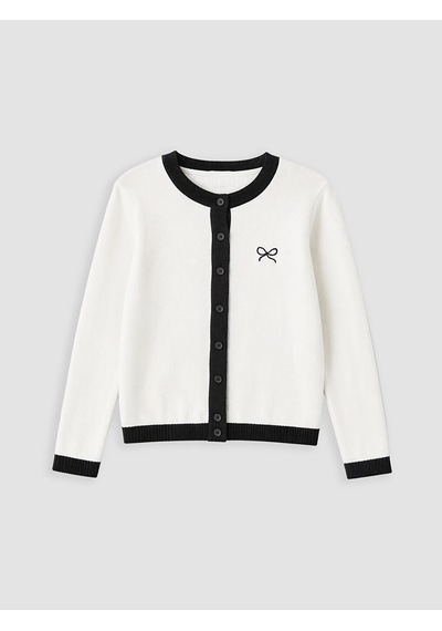 LC Waikiki Lcw Kids Ekru Nakışlı Bisiklet Yaka Kız Çocuk Triko Hırka Ecru