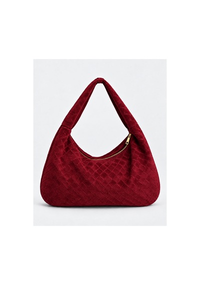 Nura Collection Bordo Kadın Hakiki Süet Örgü Dokulu Shopper Omuz Çantası Bordo - 936381748 Bordo