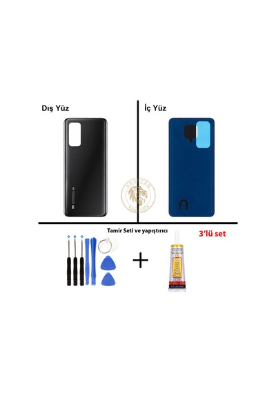Xiaomi Mi 10t Kozmik Siyah Arka Pil Kapağı Batarya Kapağı Lazer Kesim + Yapıştırıcı Ve Vida Seti Çok Renkli