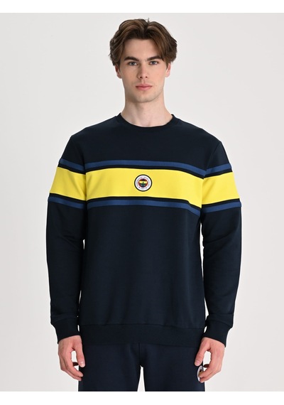 Fenerbahçe Lacivert Tribün Sarı Bantlı Erkek Sweatshirt Fb Laci Yeni