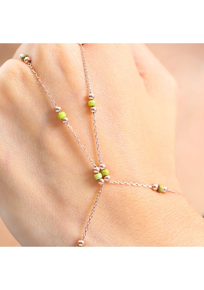 Lime Yeşili Boncuk Detay Rose Renk Gümüş Şahmeran Rose Gold
