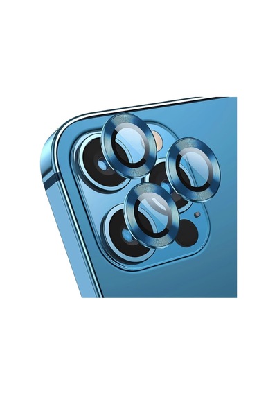 Apple Uyumlu   iPhone 14 Pro Max Kamera Koruyucu Lens Mercek Metal Çerçeveli 3lü Set Mavi Blue