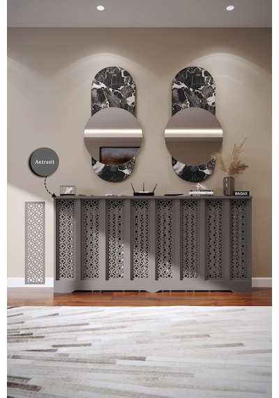 Petek Kaplama Modern Radyatör Kapatma Ünitesi Ön Panel Mdf Tasarım İç Ölçü 156 Cm Dış Ölçü 160 Cm Petek 156 Antrasit D4