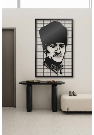 Mustafa Kemal Atatürk Metal Duvar Tablosu - Duvar Sanatı - Duvar Dekoru - Siyah
