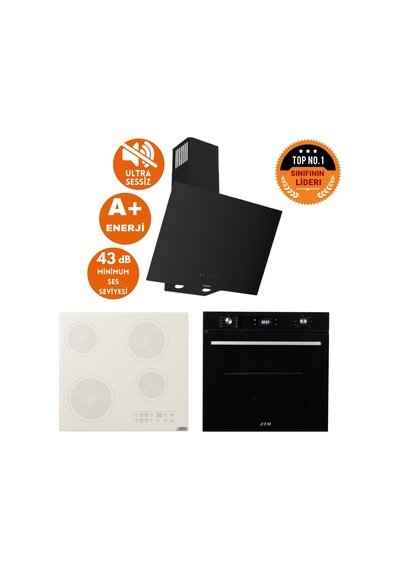 Afm Tech Ve Ferre Pew Sessiz Elektrikli Vitro Siyah Dijital D077-SA + V6-05 + FM7700 Ankastre Set